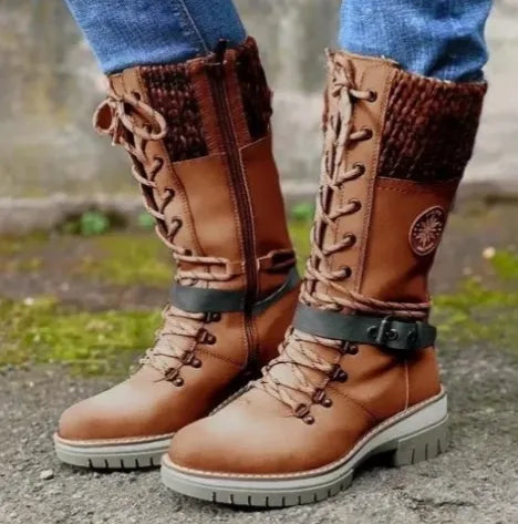 Bottes Martin Plus Size à Talon Carré et Bout Ronde