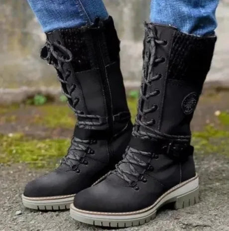 Bottes Martin Plus Size à Talon Carré et Bout Ronde